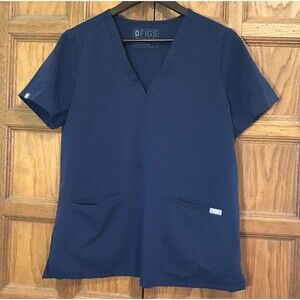 Figs Casma Three-Pocket Scrub Top Women's M Navy Blue Poly/Rayon/Spandex V-Neck
